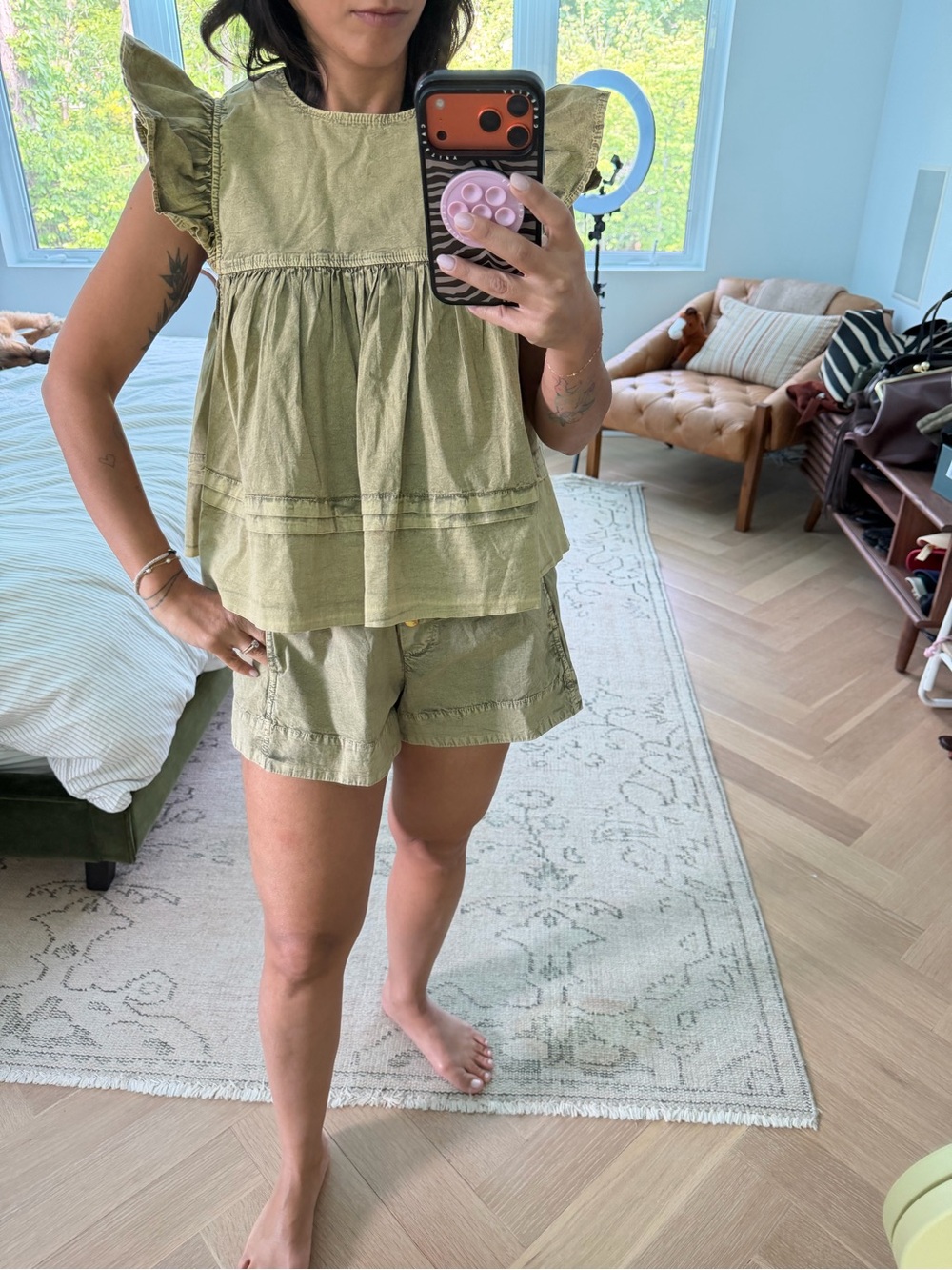 Ganni Olive Green Ruffled Two-Piece Set - Picture 2 of 5